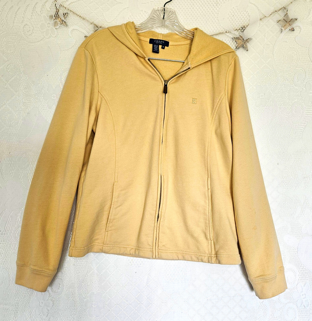 Chaps Medium Butter Yellow Full Zip Hoodie Cotton Fleece Y2K Pastel Retro Casual